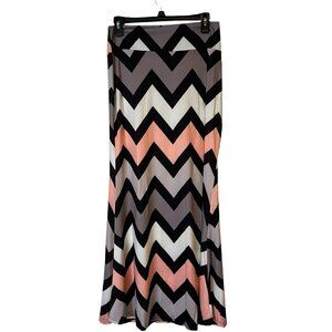 Womens Maxi Skirt Large Chevron Multicolor 40 in Long Flare Flowy Pull On Stretc